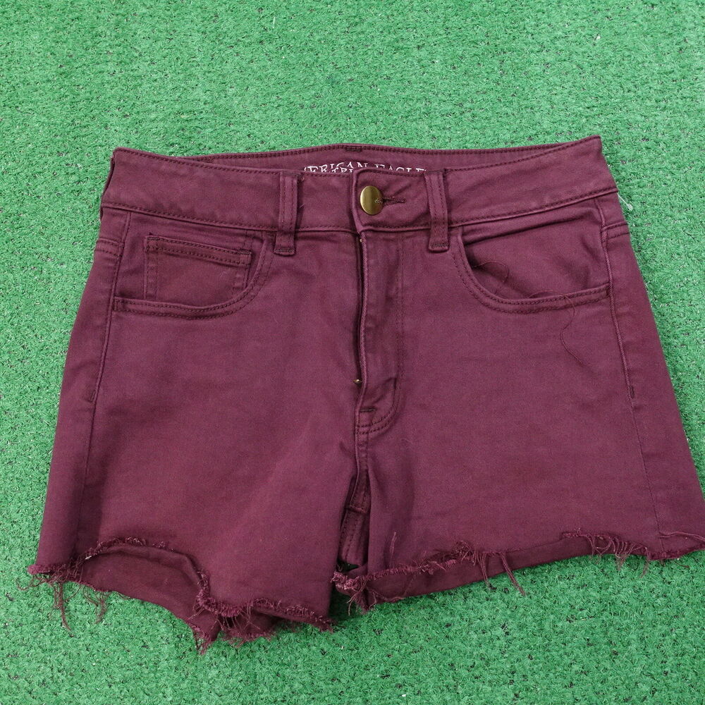 AMERICAN EAGLE SUPER STRETCH HI-RISE SHORTIE CUT OFF BERRY DENIM JEAN SHORTS 4